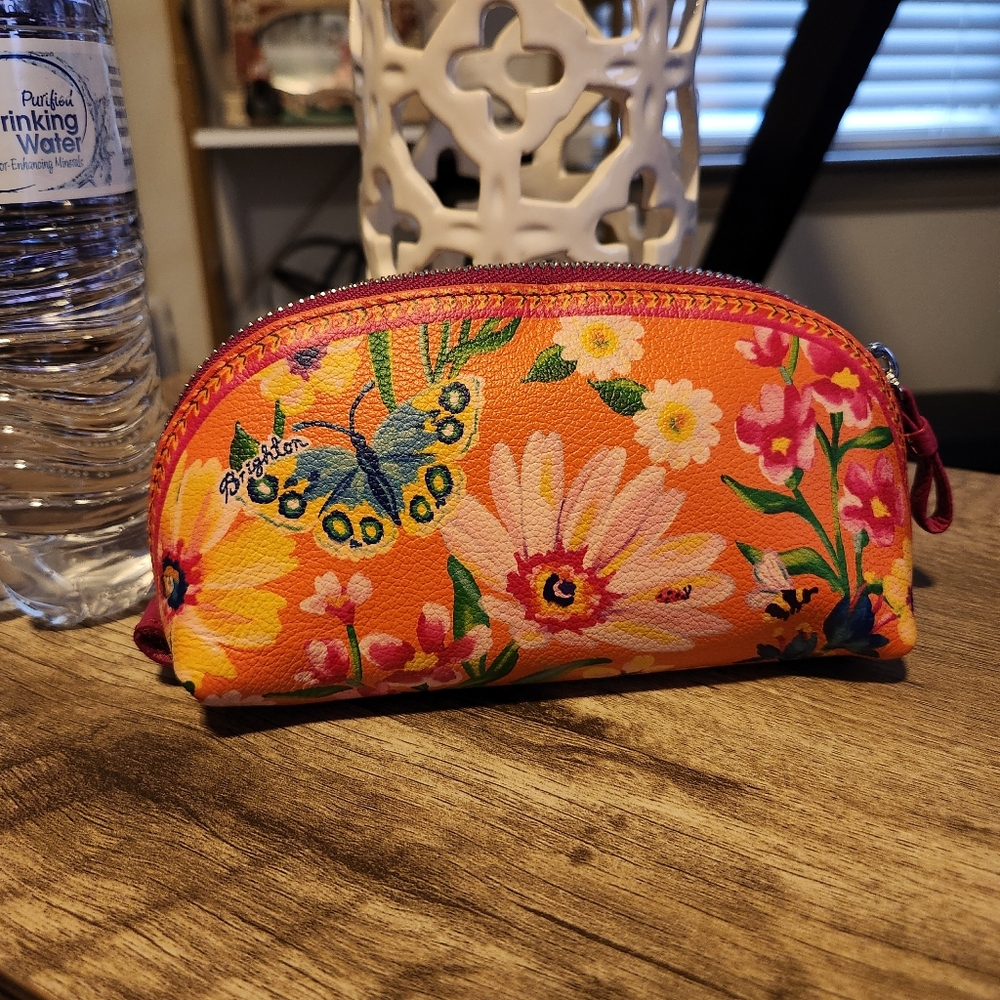 Brighton COSMETIC POUCH, FRENCH GARDEN orange pink floral flowers butter…